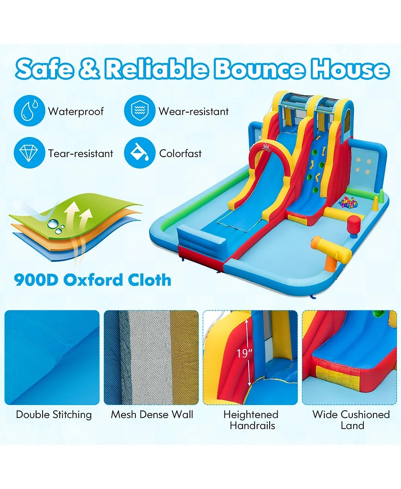 Gymax Inflatable Water Slide with Long Slide Climbing Wall Splash Pools without Blower