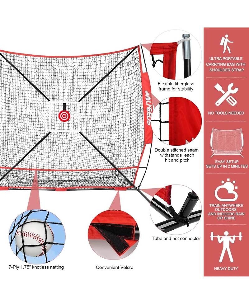 Aoligeijs Baseball Softball Practice Net,Pitching Net,Batting Net,with Baseball Tee,Bonus Strike Zone,Target and Bow Frame,for Hitting,Pitching