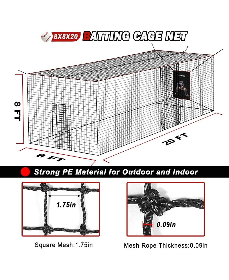 Aoligeijs Baseball Softball Batting Cage Net with Realistic Catcher, Net Only, Backyard Practice Batting Cage Net, Heavy Duty Multi-Purpose Sports Net