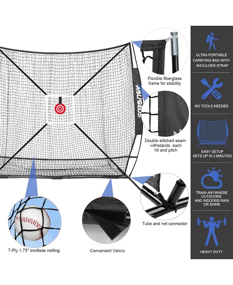 Aoligeijs Baseball Softball Practice Net,Pitching Net,Batting Net,with Batting Tee,Dummy Batter,Bonus Strike Zone Target and Bow Frame
