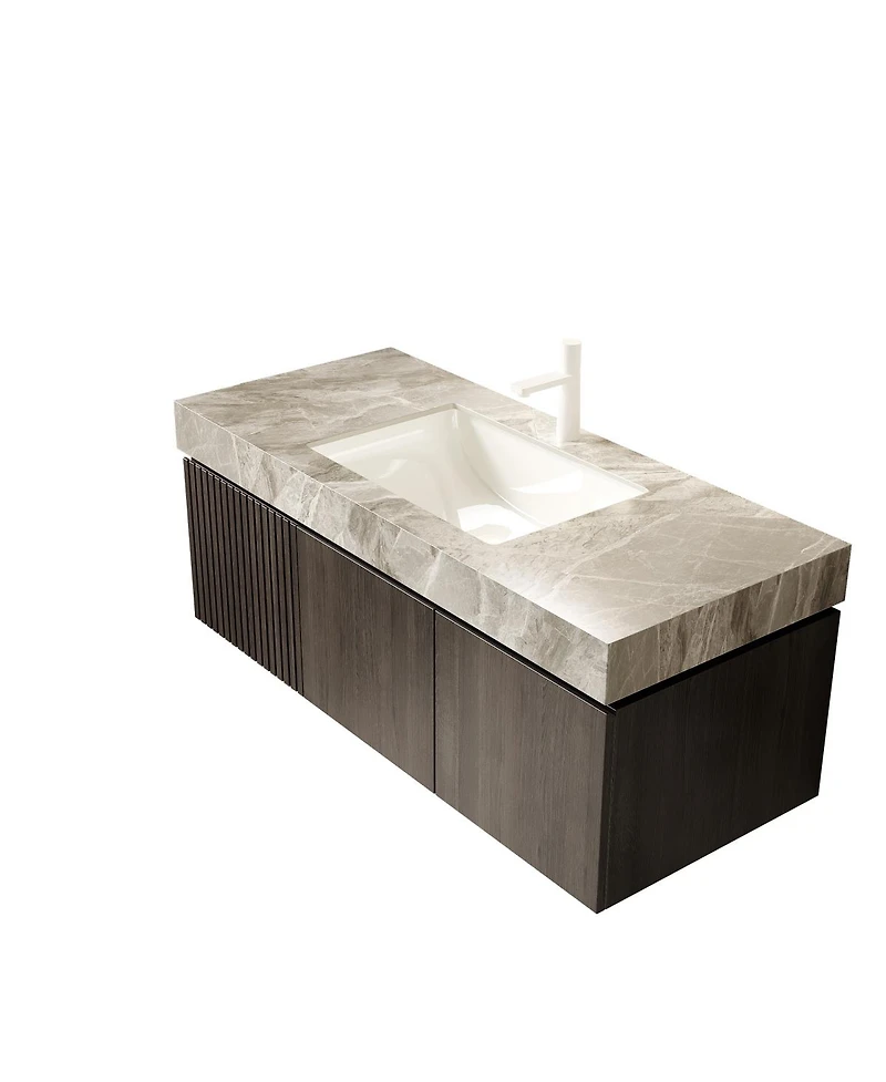Sillysis Floating Bathroom Vanity with Italian Sintered Stone Top, Plywood Cabinet, Ceramic Sink, Soft Close Storage
