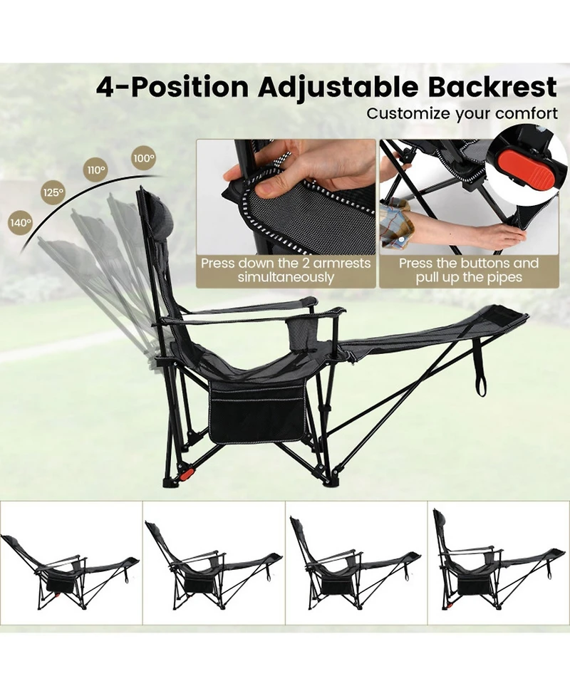 Gouun Reclining Camping Chair with Removable Footrest and 4-Position Backrest