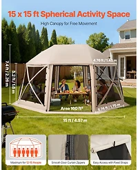 15 x 15 Ft Pop-Up Spherical Gazebo Screen Tent for 12-15 People