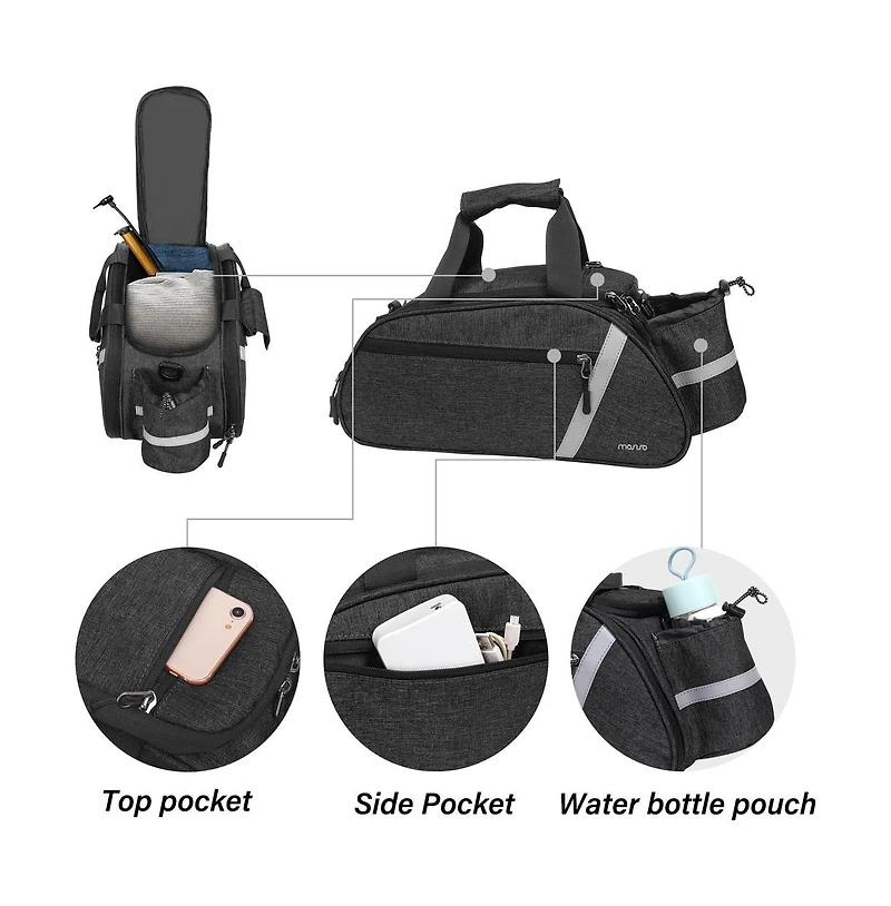 Aoligeijs Bike Rack Bag Waterproof Bicycle Trunk Bag Rear Seat Pannier with Shoulder Strap Reflective Cycling Storage for Commuting Travel