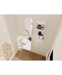 Sillysis 16.8 Inch Bathroom Vanity with 3-Tier Storage Rack and Ceramic Sink, Black Wall Mounted Modern Cabinet, Soft Close Door for Small Spaces