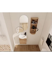 Sillysis 16.8 Inch Bathroom Vanity with 3-Tier Storage Rack and Ceramic Sink, Wall Mounted Modern Cabinet, Soft Close Door for Small Spaces