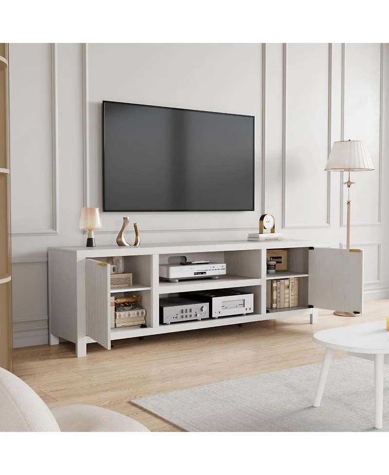 gaomon Fluted Tv Stand for 75plus Inch, Modern Entertainment Center with 2-Tier Storage & Adjustable Shelves, Media Console Cabinet