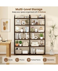 Gouun 6-Tier Industrial Bookshelf with Metal Frame and Anti-Tipping Kits, 27.5 x 14 x 71.5