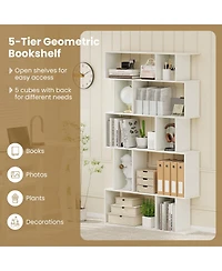 Gouun 5-Tier Geometric Bookshelf with Open and Closed-Back Cubes, 35.5 x 8.5 x 62