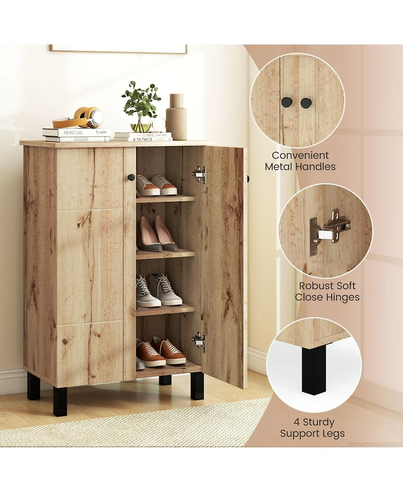 Gouun 4-Tier Shoe Cabinet with 2 Doors and Removable Shelves