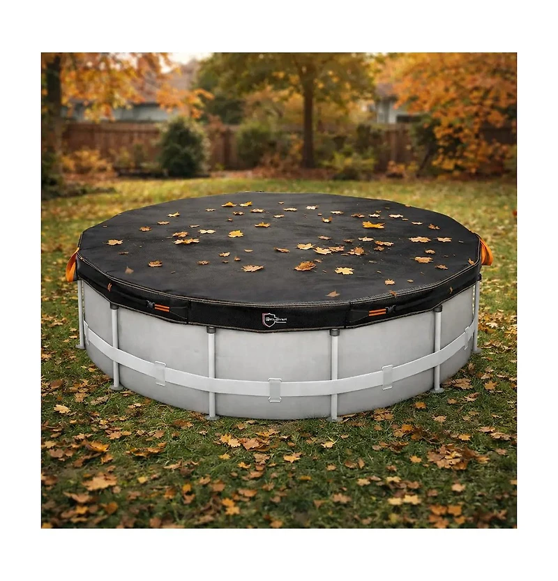 Ic Iclover ft Round Pool Cover for Above Ground Pools, 500D Waterproof Heavy-Duty Protector with Windproof Straps