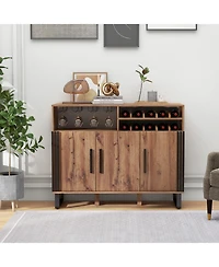 Gouun Wine Bar Cabinet with 3 Doors and Adjustable Shelves