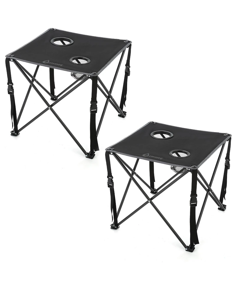 Arrowhead Outdoor 26" Heavy-Duty Portable Folding Camping Table, Square 600D Canvas Top, 2 Cup Holders, Steel Frame, Carry Bag, 2-Pack