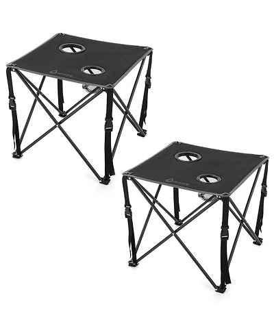Arrowhead Outdoor 26" Heavy-Duty Portable Folding Camping Table, Square 600D Canvas Top, 2 Cup Holders, Steel Frame, Carry Bag, 2-Pack