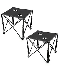 Arrowhead Outdoor 26" Heavy-Duty Portable Folding Camping Table, Square 600D Canvas Top, 2 Cup Holders, Steel Frame, Carry Bag, 2-Pack