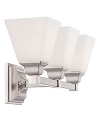 Mencino-Opal Wall Mount Light Satin Nickel Silver Metal Hardwired 20" Wide 3-Light Fixture Etched White Glass Shade for Bathroom Vanity Mirror House H