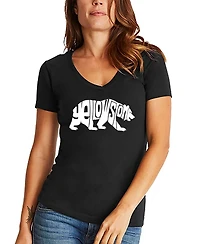 La Pop Art Women's Yellowstone Bear Word V-Neck T-shirt