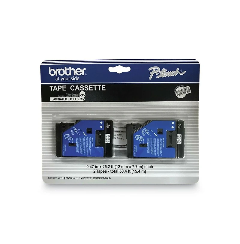 Brother P-Touch Tc10 TC 0.47 in. x 25.2 ft. Tape Cartridges for P-Touch Labelers (2/Pack
