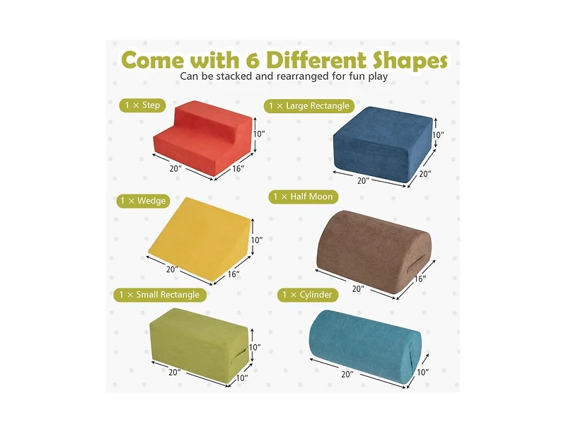 Hongge 6 Piece Baby Climbing Blocks with High-Density Foam and Carrying Handles