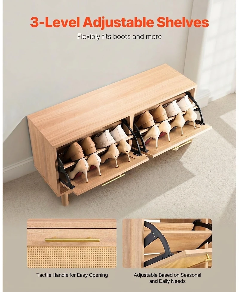 Gouun Rattan-Style Entryway Shoe Bench with Flip Drawers