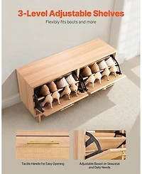 Gouun Rattan-Style Entryway Shoe Bench with Flip Drawers