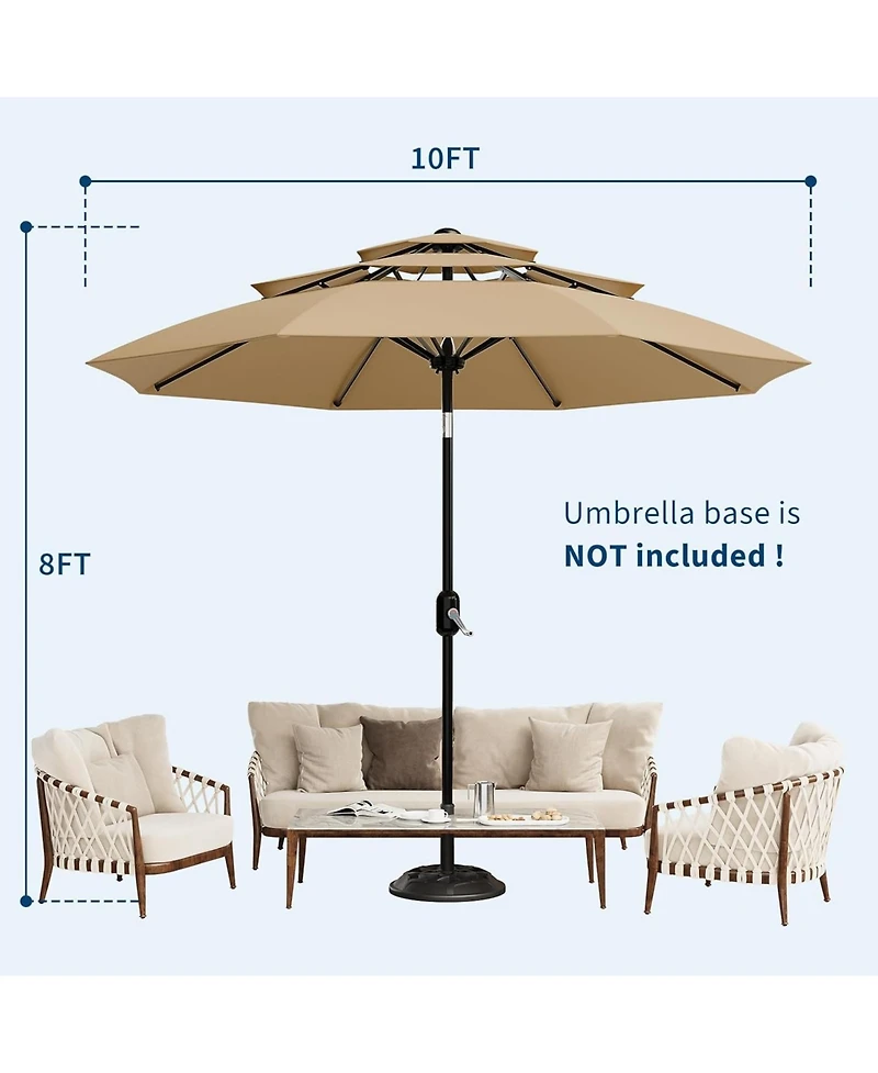 gaomon 10Ft 3-Tier Patio Umbrella, Outdoor Table Umbrella with Vents, Easy Crank and Push Button Tilt, Market Umbrella with 8 Sturdy Ribs for Pool