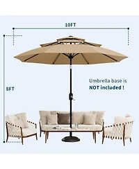 gaomon 10Ft 3-Tier Patio Umbrella, Outdoor Table Umbrella with Vents, Easy Crank and Push Button Tilt, Market Umbrella with 8 Sturdy Ribs for Pool
