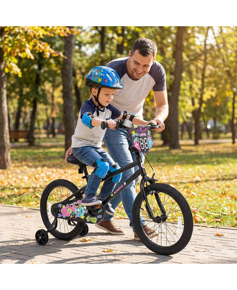 Slickblue Toddler Bike with Training Wheels and Street Art Pattern for Kids