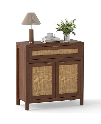 Gouun Sideboard Storage Cabinet with Rattan Doors and Drawer, 31 x 14.5 x 32 in