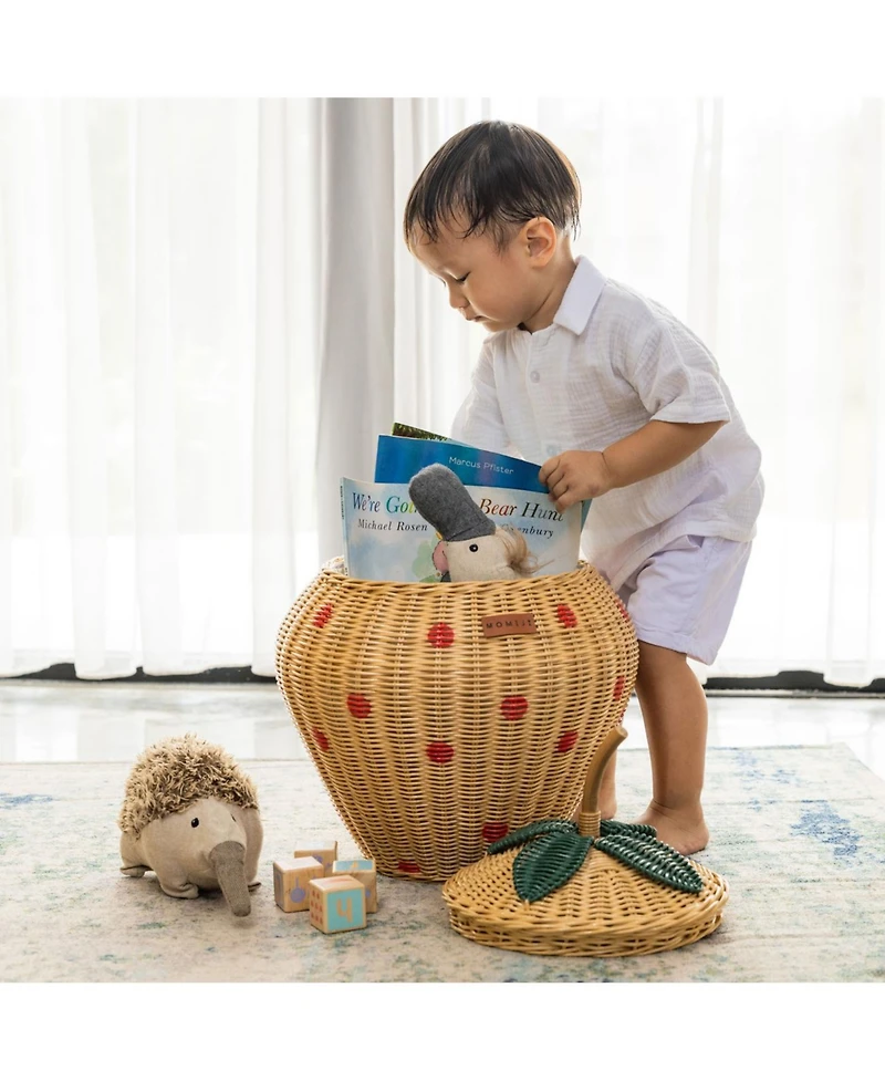 Momiji Strawberry Handcrafted Rattan Storage Basket with fabric lining
