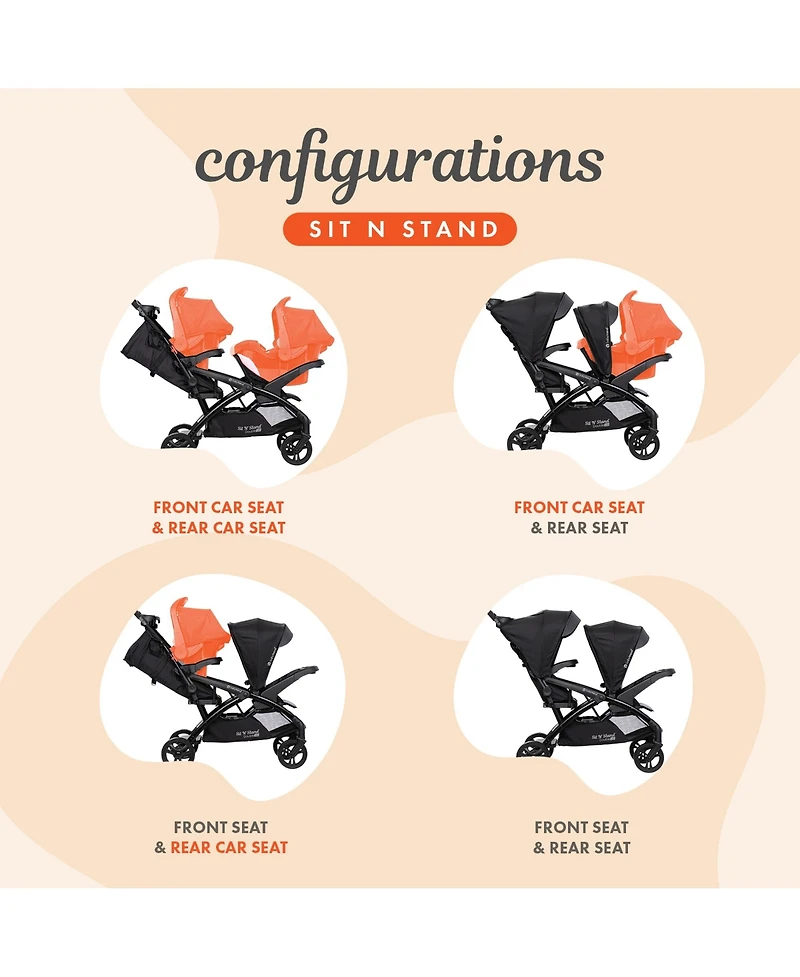 Baby Trend Sit N' Stand Double Stroller with Ez-Lift Car Seat (2 Pack), Stormy