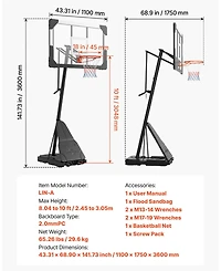 Mecale Portable Basketball Hoop, 8.04-10 ft Height Adjustable Stand with 44" Pc Backboard, Outdoor/Indoor Goal System
