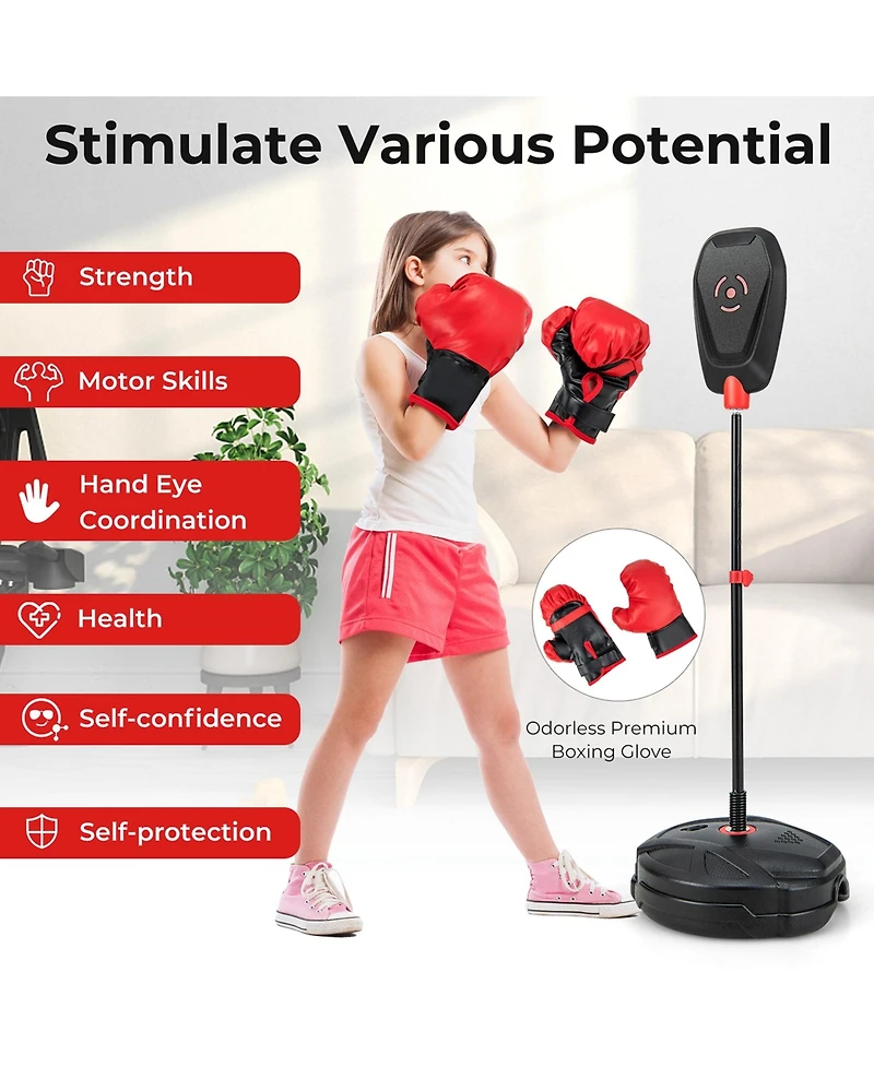 Costway Kids Punching Bag with Stand Height Adjustable Boxing Equipment with Gloves