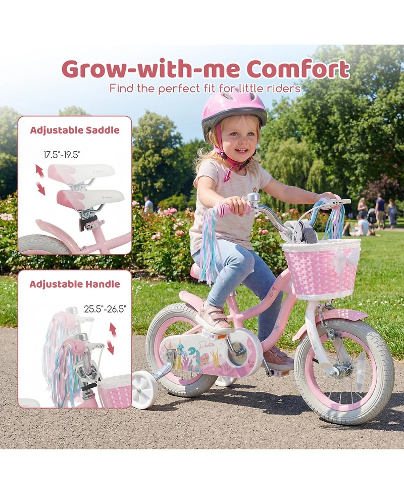 Slickblue Adjustable Kids Bike with Front Basket and Streamers
