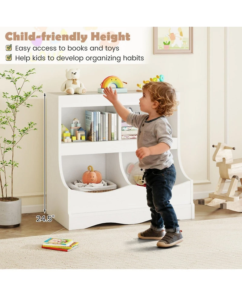 Gouun 4-Cubby Kids Bookcase and Toy Organizer with Spacious Countertop