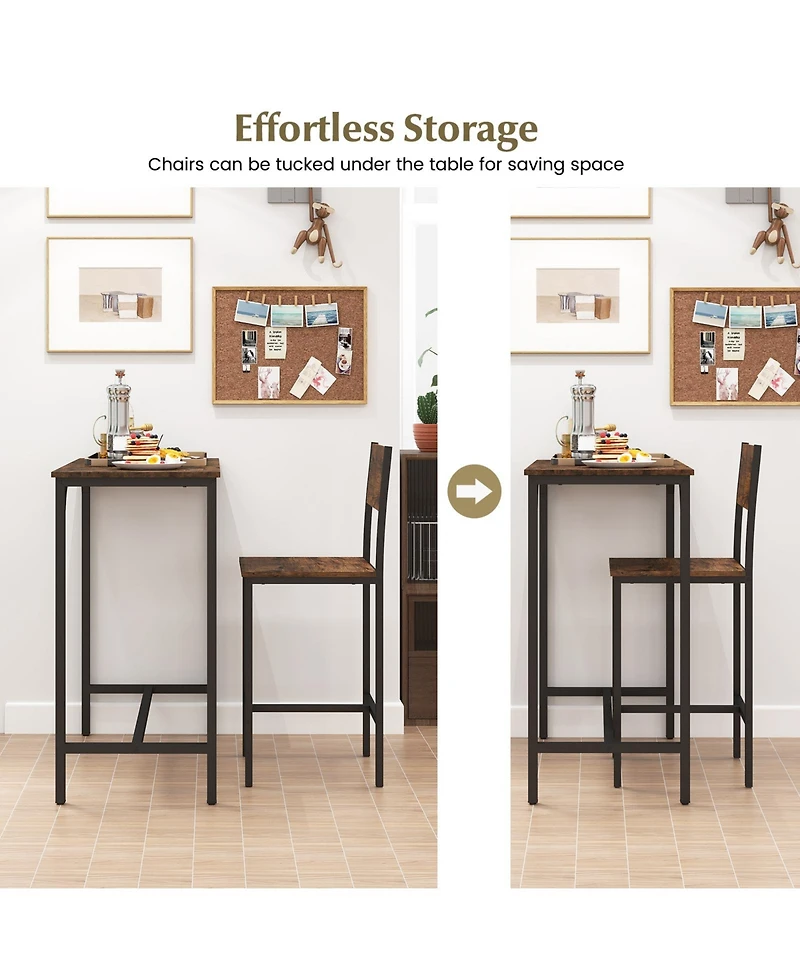 Sugift 3 Piece Bar Table Set with Backrest and Footrest for Small Space