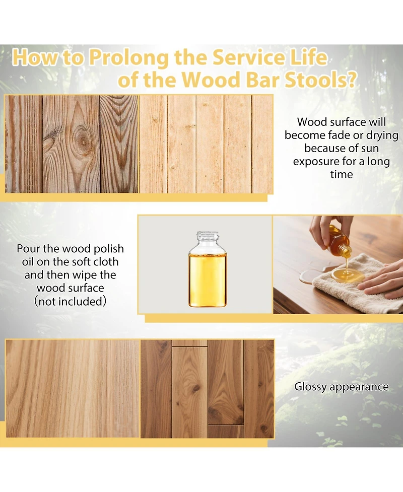 Sugift 24-Inch Outdoor Wood Bar Stools Set of 2 with Round Seat and Footrest