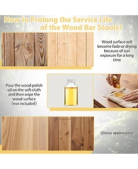 Sugift 24-Inch Outdoor Wood Bar Stools Set of 2 with Round Seat and Footrest