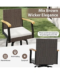 Sugift One Outdoor 360degree(s) Swivel Bar Stool with Cushion and Acacia Wood Armrests