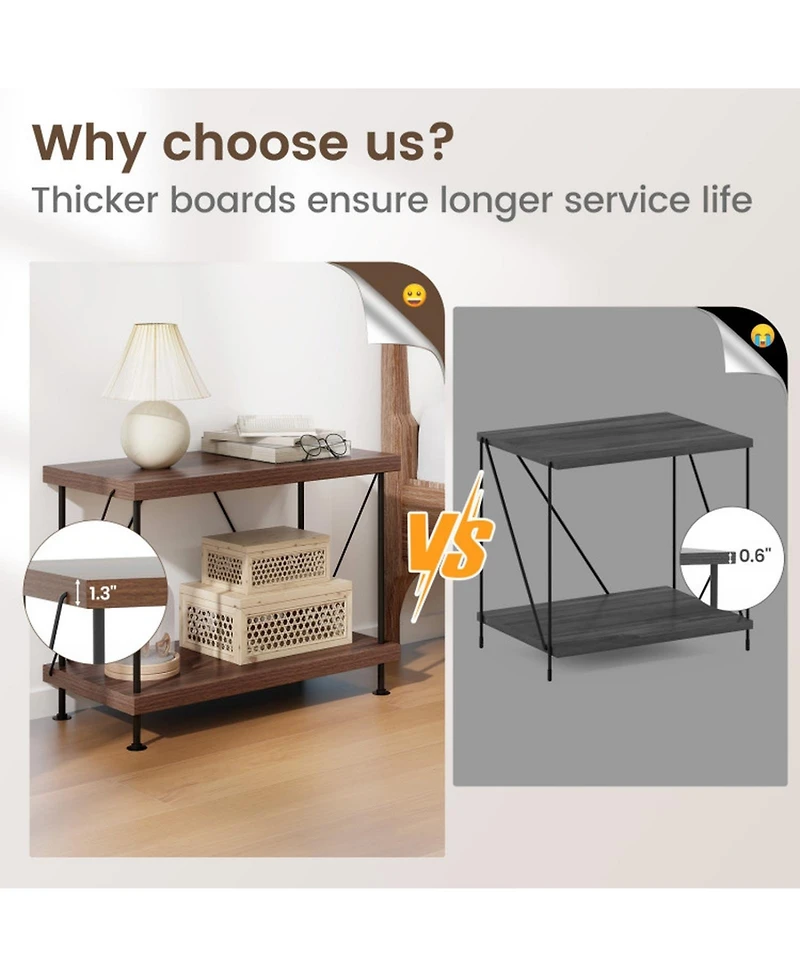 Gouun 2-Tier Industrial Display Shelf with Metal Frame