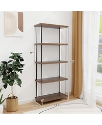 Gouun Tall 5-Tier Bookshelf with Metal Frame and Adjustable Foot Pads