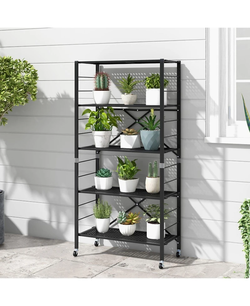 Gouun 5-Tier Foldable Metal Storage Shelving Unit on Wheels