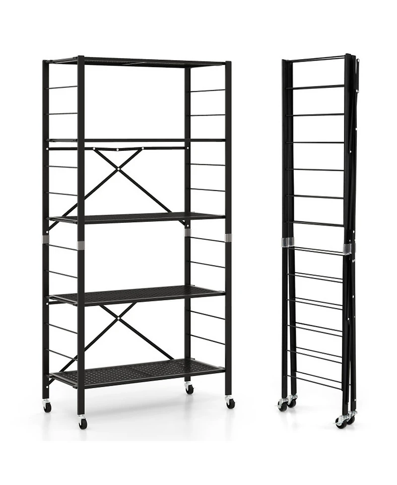 Gouun 5-Tier Foldable Metal Storage Shelving Unit on Wheels