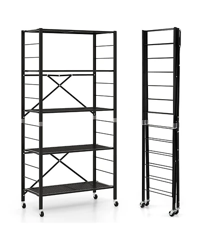 Gouun 5-Tier Foldable Metal Storage Shelving Unit on Wheels