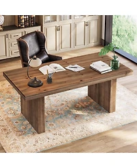 Tribesigns 63" Solid Wood Home Office Desk, Farmhouse Large Executive Computer Desk with Sturdy Wooden Legs, Study Writing Table Business Workstation