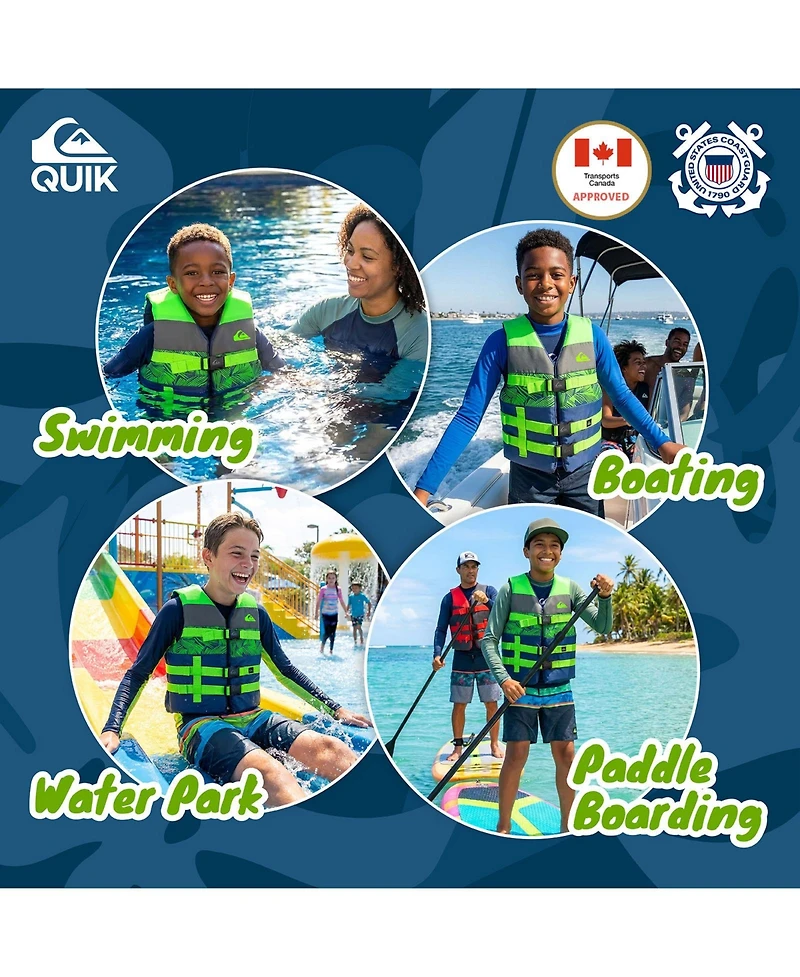 Quiksilver Uscg Approved Teen Life Vest Pfd, Light-Weight Epe Foam, Three Belts with Quick-Release Buckles for Boating Kayaking