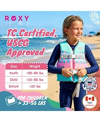 Roxy Kids Life Vest Uscg Approved with Quick-Release Buckles and Leg Strap, Lightweight Epe Foam for Boating, Fishing and Kayaking