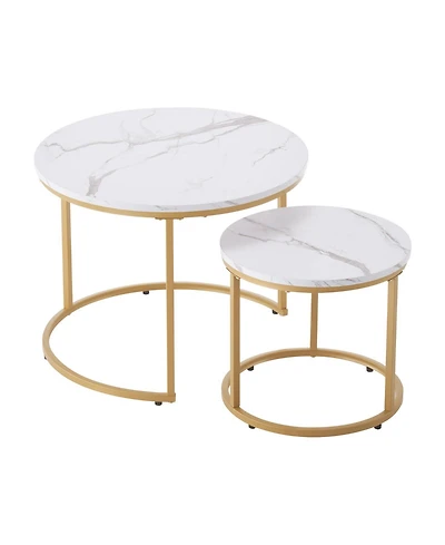 Gouun Round Nesting Coffee Table Set of 2 with Metal Frame