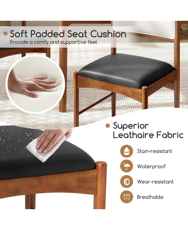 Gouun Set of 2 Wooden Dining Chairs with Faux Sherpa Backrest and Leathaire Seat