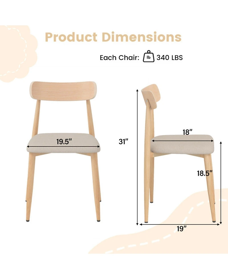 Gouun Set of 2 Modern Linen-Upholstered Dining Chairs with Curved Back and Metal Legs